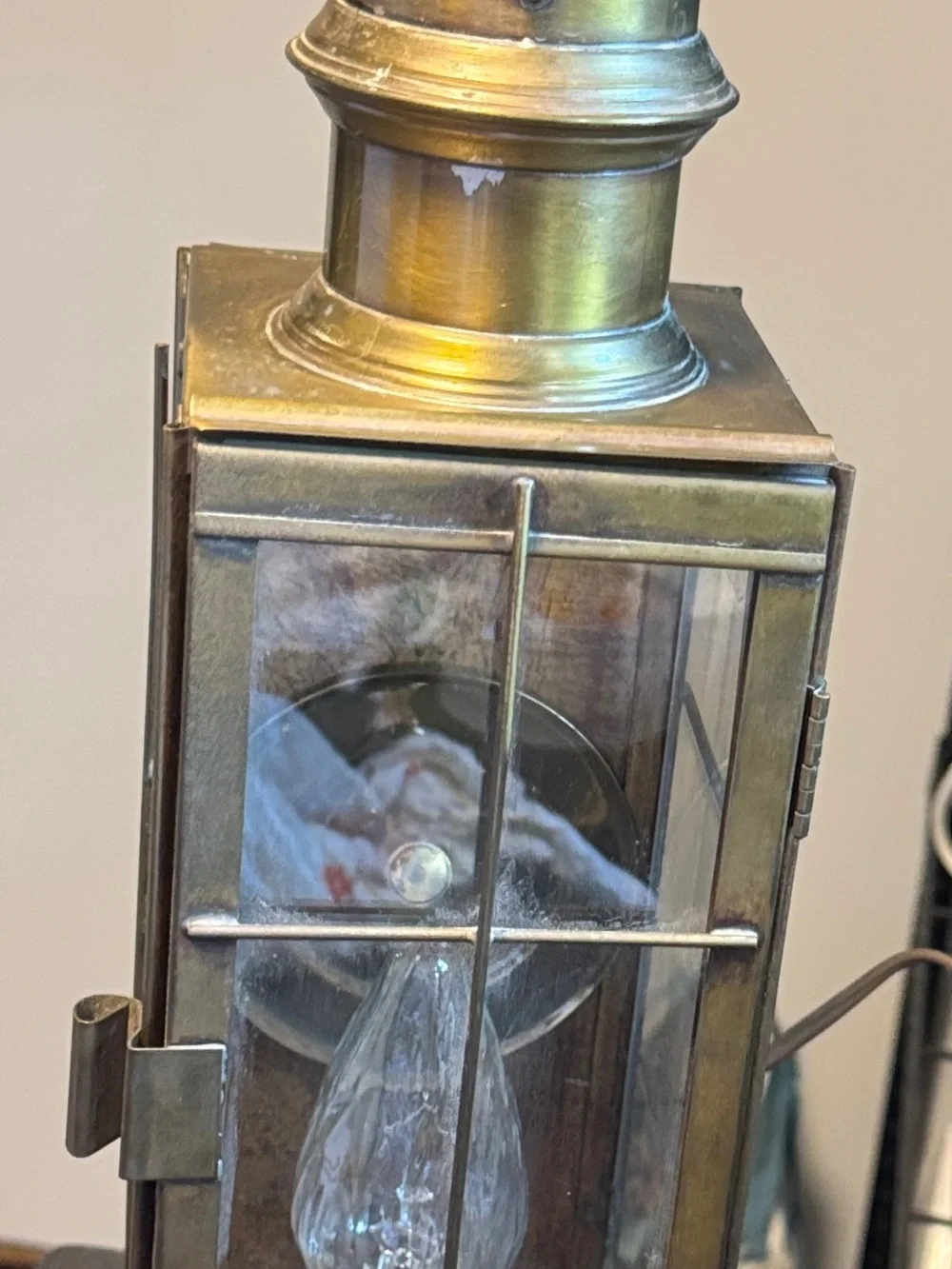 Vintage-Inspired Brass Metal Glass Lantern - Gold Words